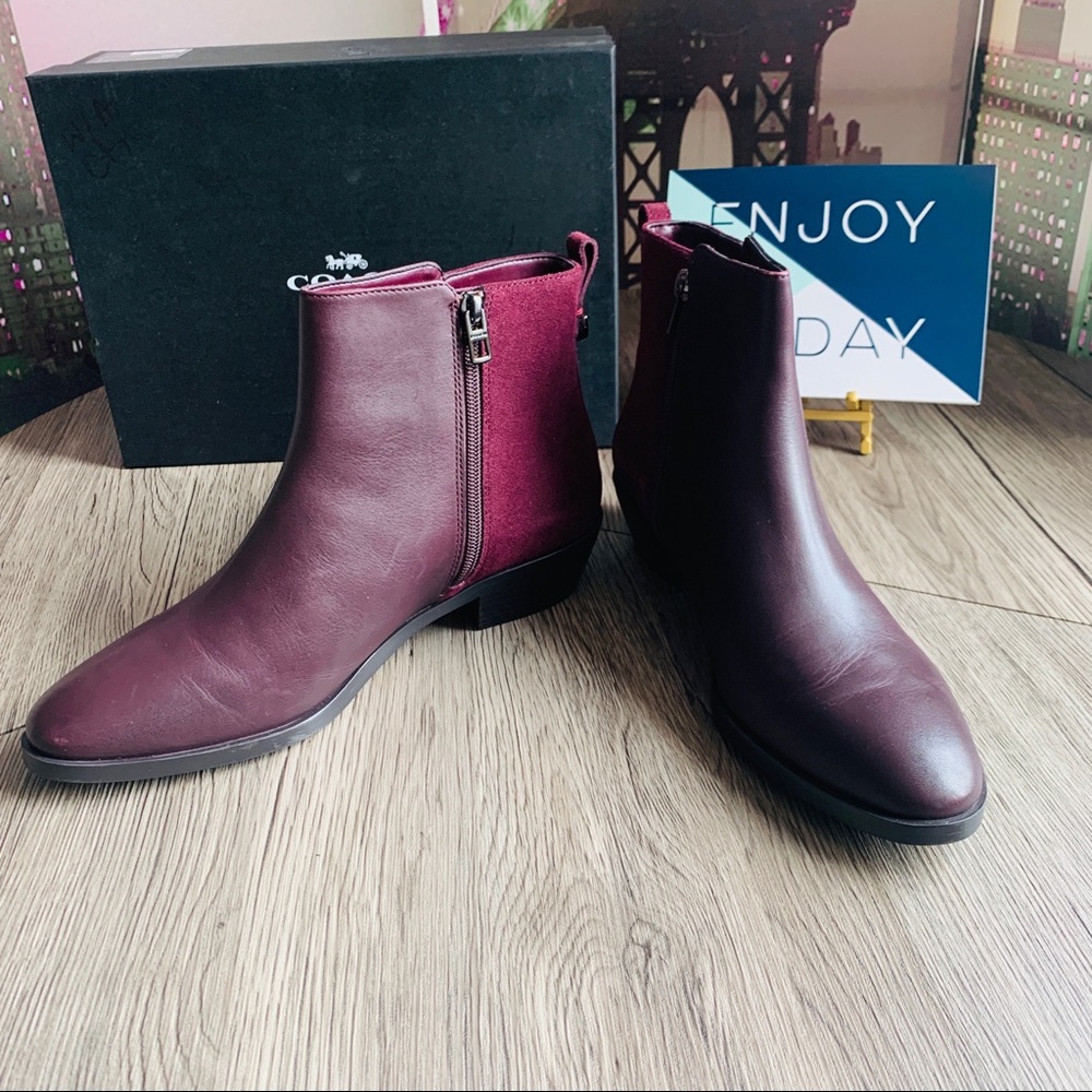 Coach Carmen Maroon Lather Booties New in Box